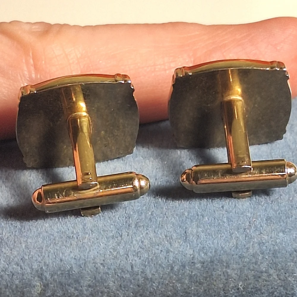 Vintage SHIELDS | Goldtone/Black/Glass Diamond Cuff Links